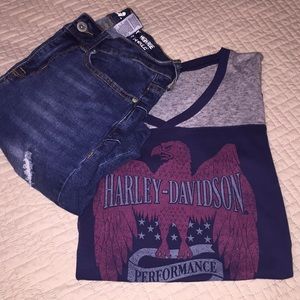 🔥2 4 1 🔥 Harley Davidson Shirt🔥Destroyed Jeans